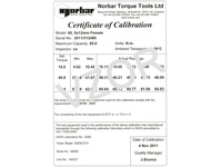 Kalibrační certifikát vydávaný k momentovému klíči Norbar